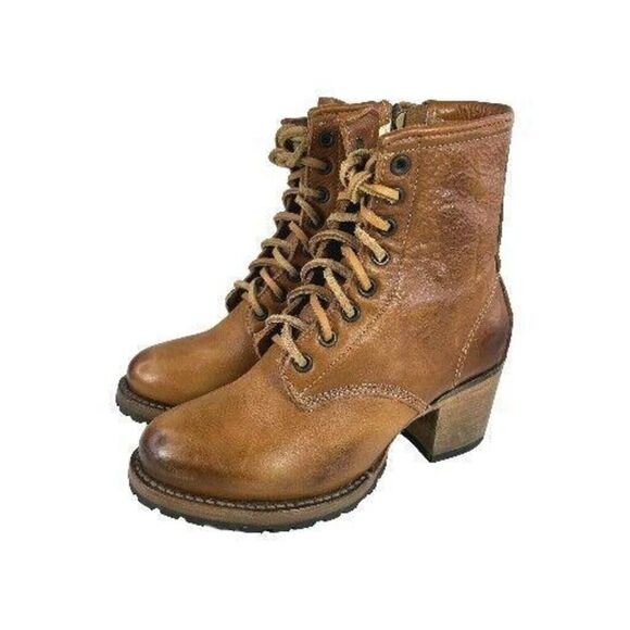 FREEBIRD BY STEVEN Cavalier Cognac Brown Leather US 5 Lace Up Zip Ankle boots - Picture 1 of 10